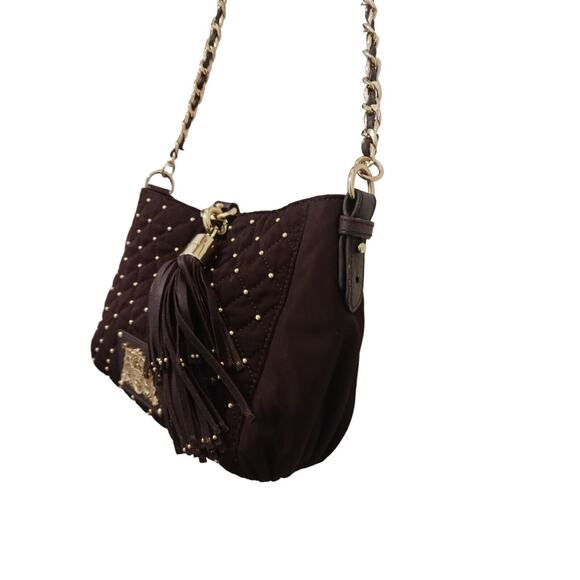 Juicy Couture Quilted Studded Chain Crossbody Shoulder Bag w TASSLE Brown Gold - Picture 7 of 16
